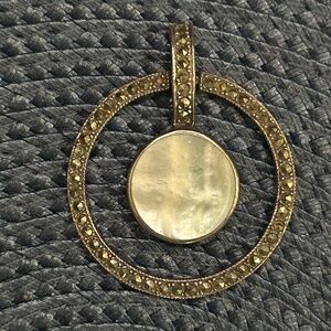 Vintage Sterling Silver Open Round Mother Of Pearl Shell Pendant